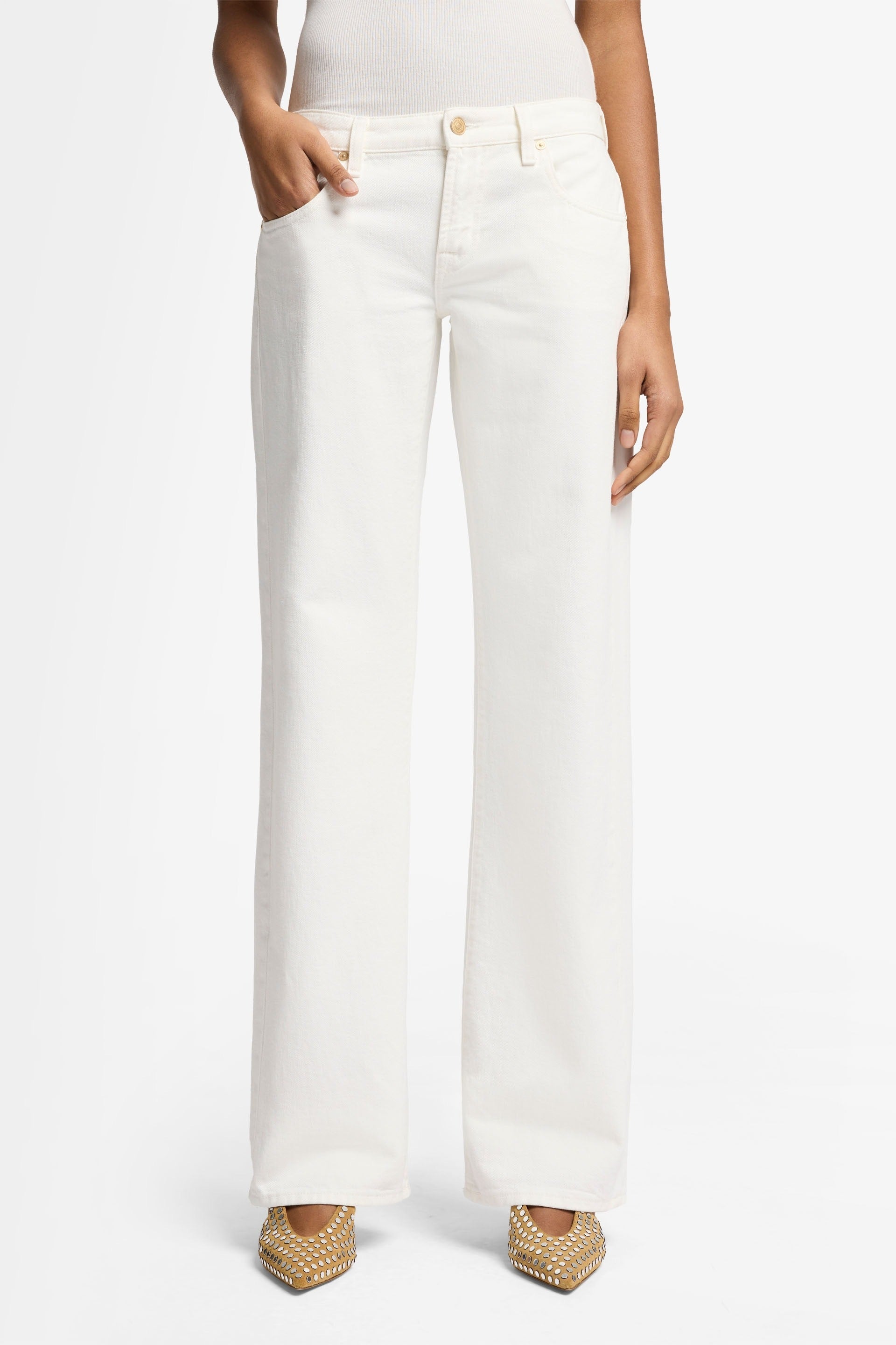 7 FOR ALL MANKIND WOMEN Low Waist Straight Jeans Milkyway White