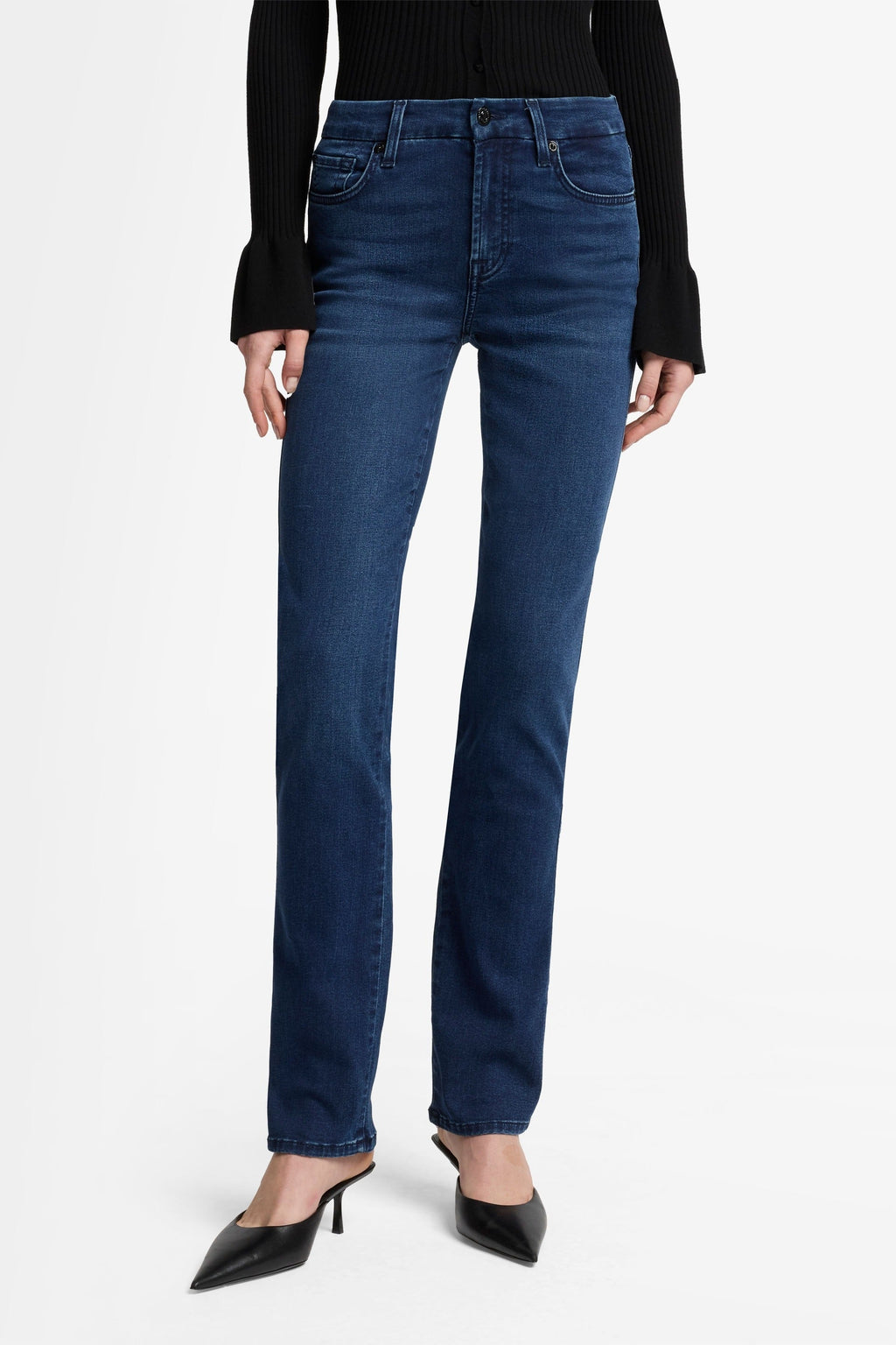 7 FOR ALL MANKIND WOMEN KIMMIE STRAIGHT Park Avenue Mid Waist Slim Jeans Dark Blue