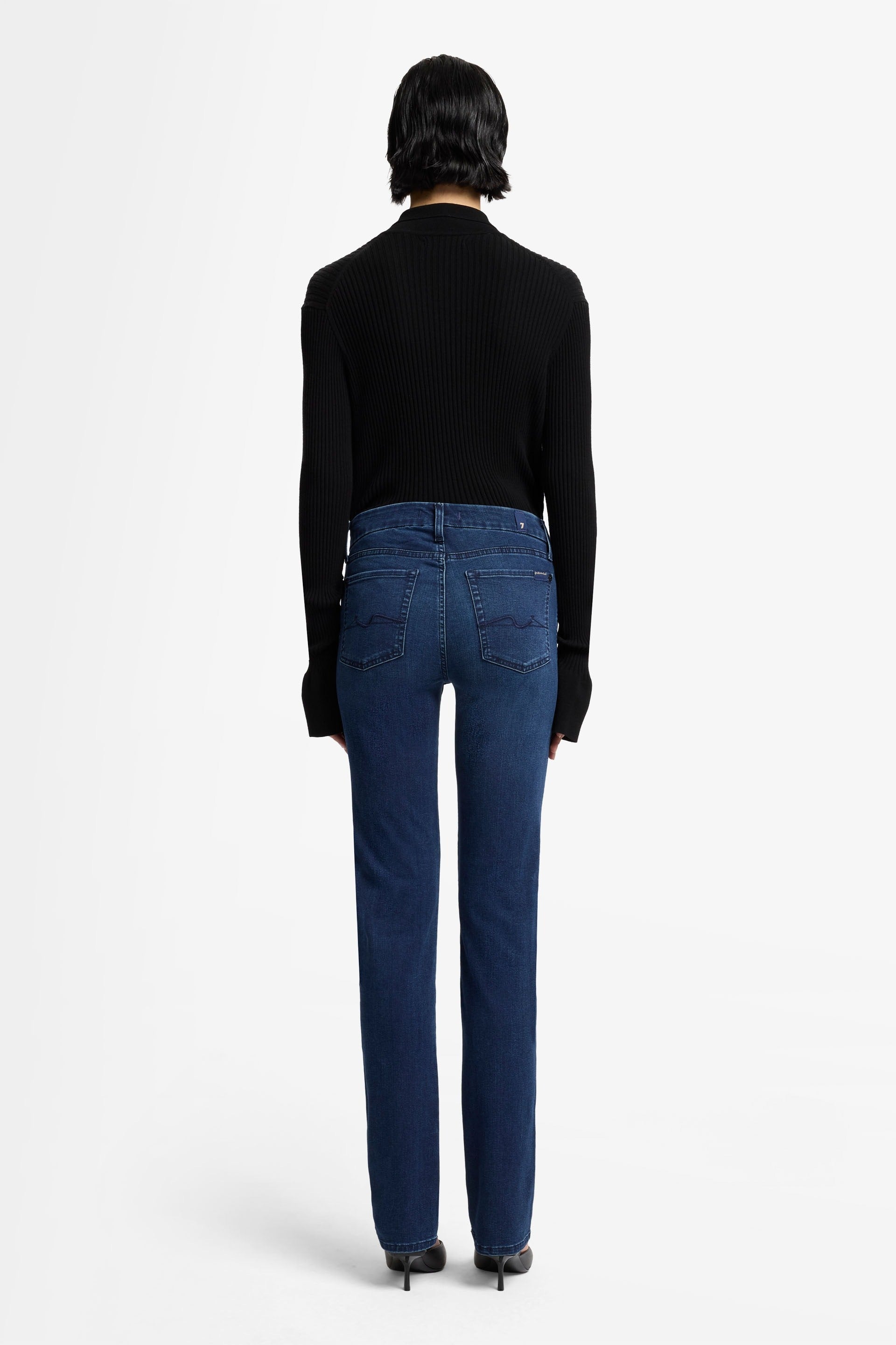 7 FOR ALL MANKIND WOMEN KIMMIE STRAIGHT Park Avenue Mid Waist Slim Jeans Dark Blue