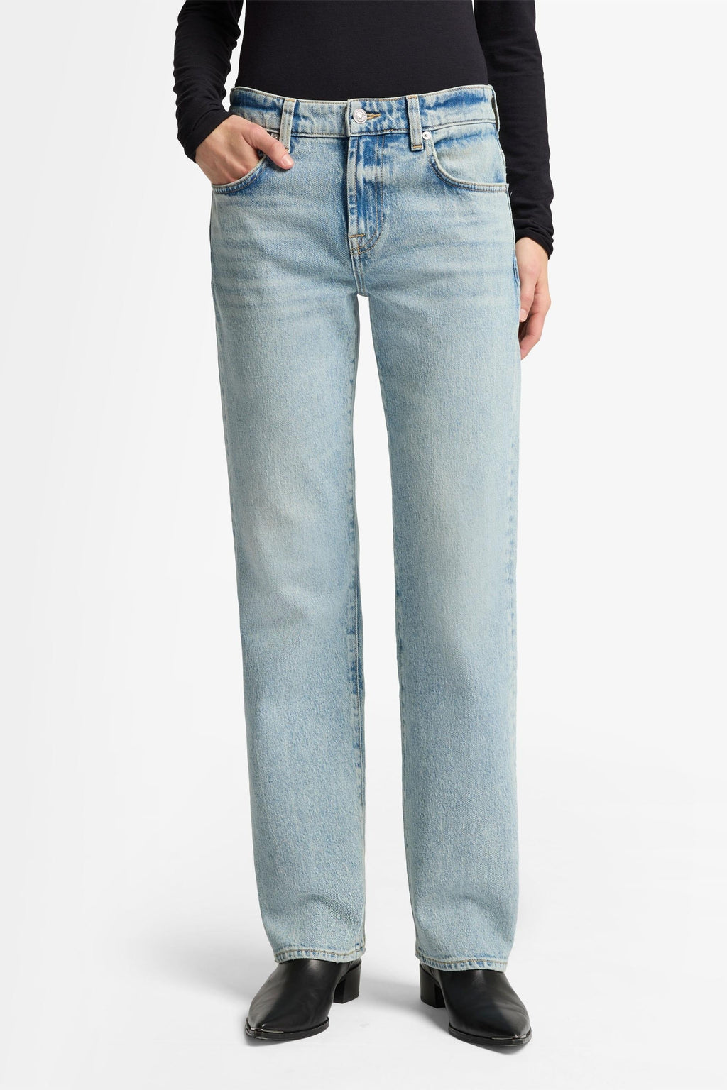 7 FOR ALL MANKIND WOMEN CALIE STRAIGHT Mid Waist Jeans Blue