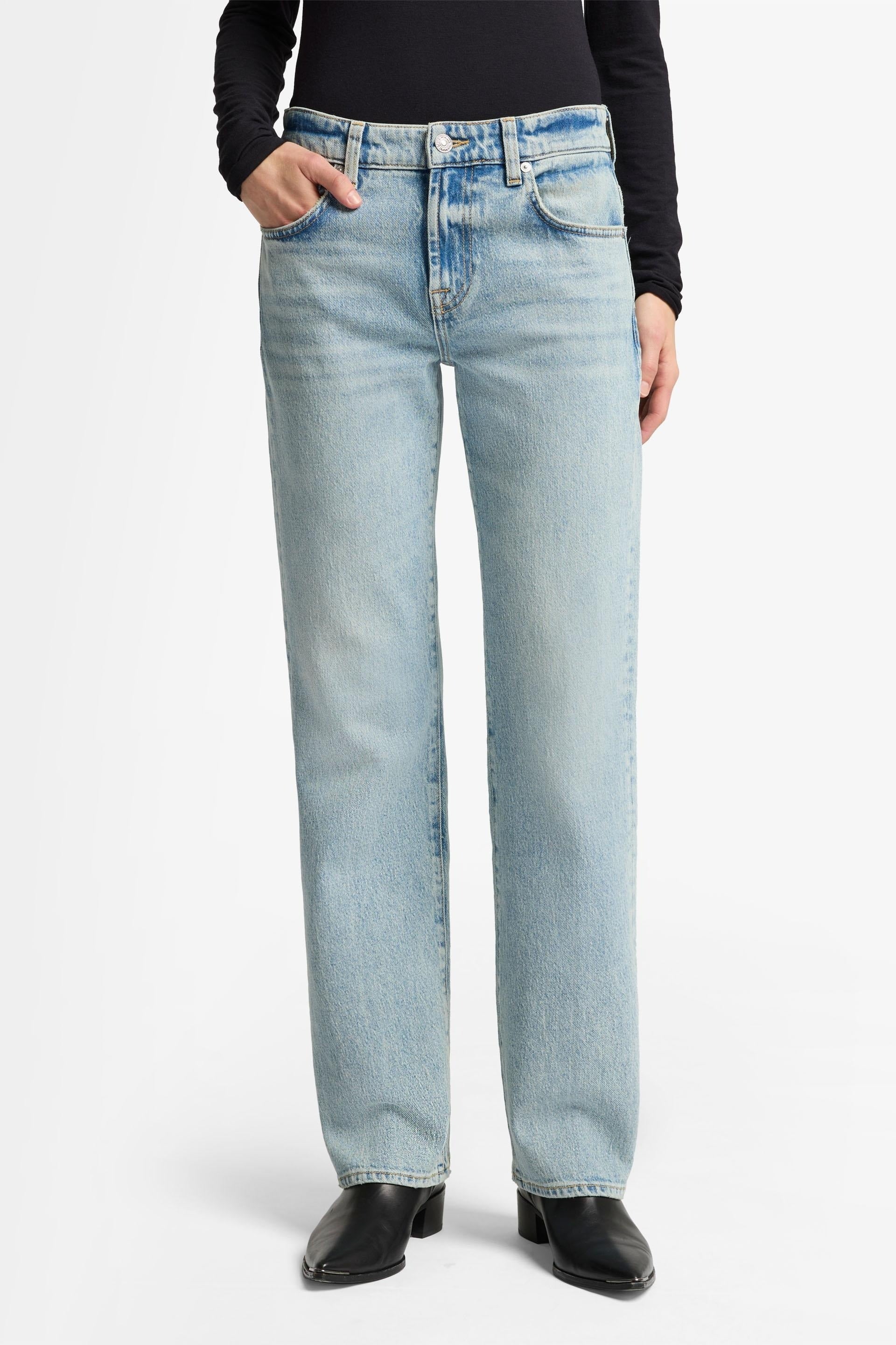 7 FOR ALL MANKIND WOMEN CALIE STRAIGHT Mid Waist Jeans Blue