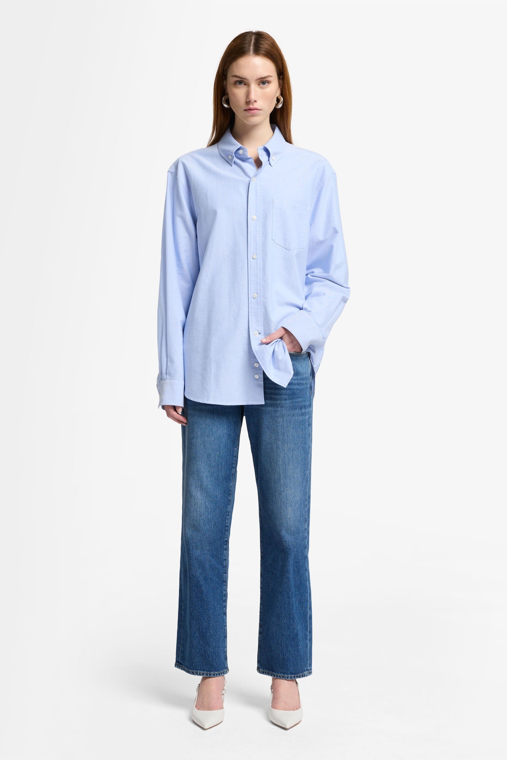 7 FOR ALL MANKIND WOMEN CALIE STRAIGHT  Mid Waist Jeans Explorer Blue