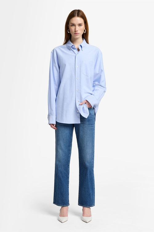7 FOR ALL MANKIND WOMEN CALIE STRAIGHT  Mid Waist Jeans Explorer Blue