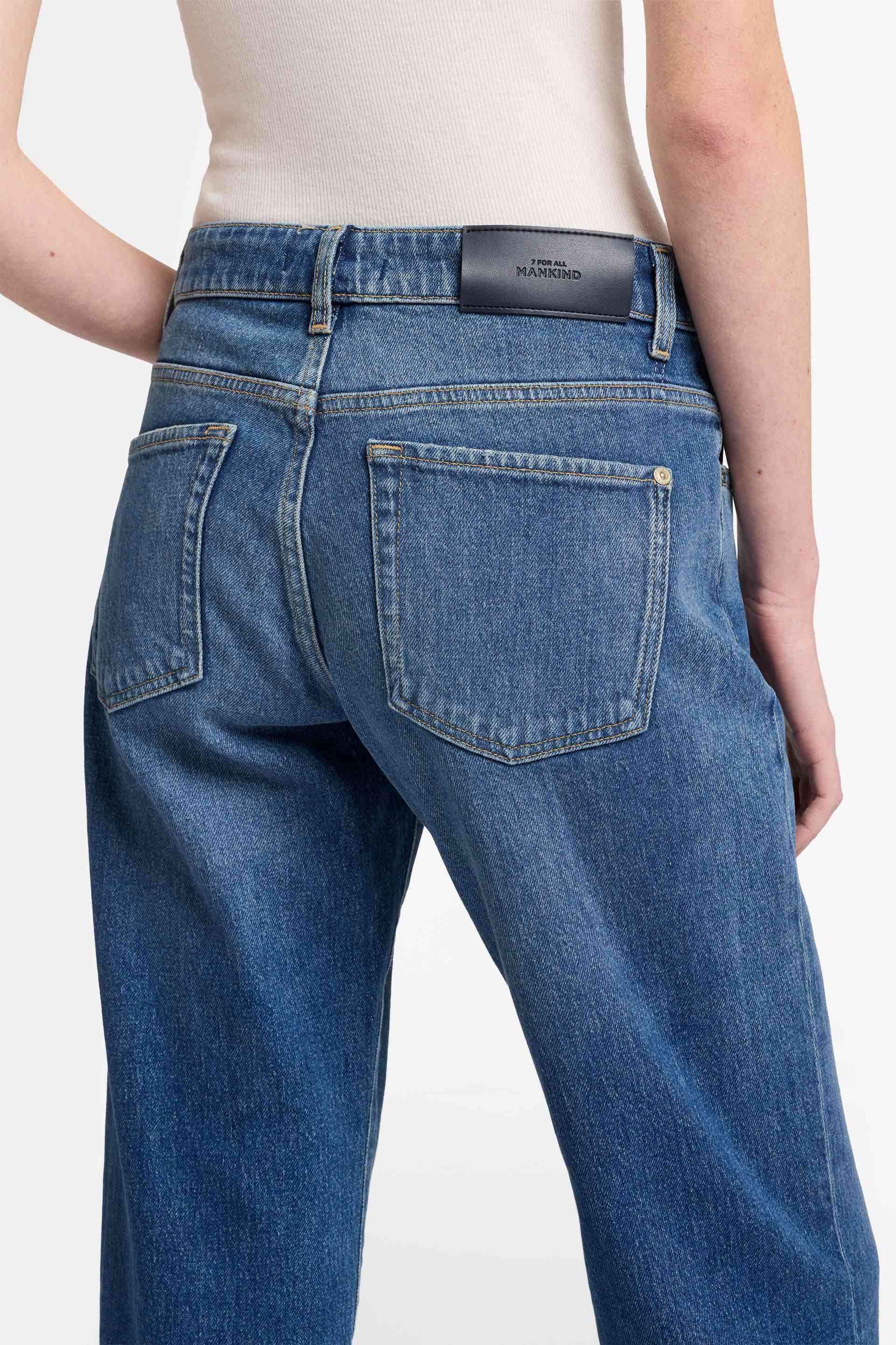 7 FOR ALL MANKIND WOMEN CALIE STRAIGHT  Mid Waist Jeans Explorer Blue