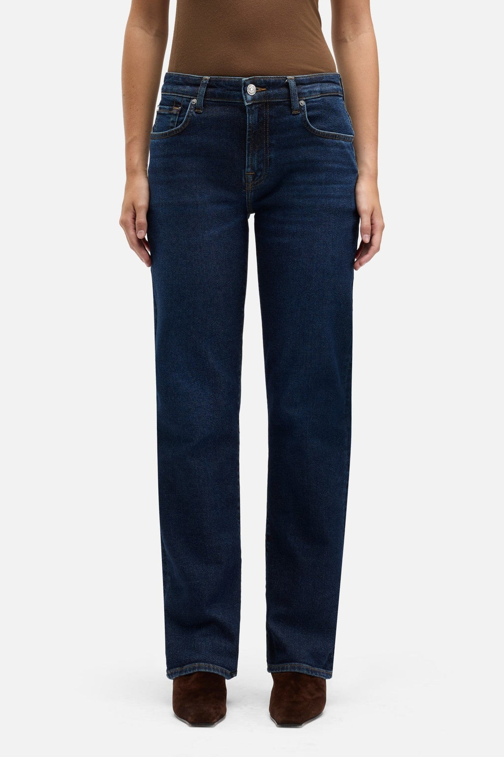 7 FOR ALL MANKIND WOMEN Calie Straight Jeans Bluecrest Dark Blue