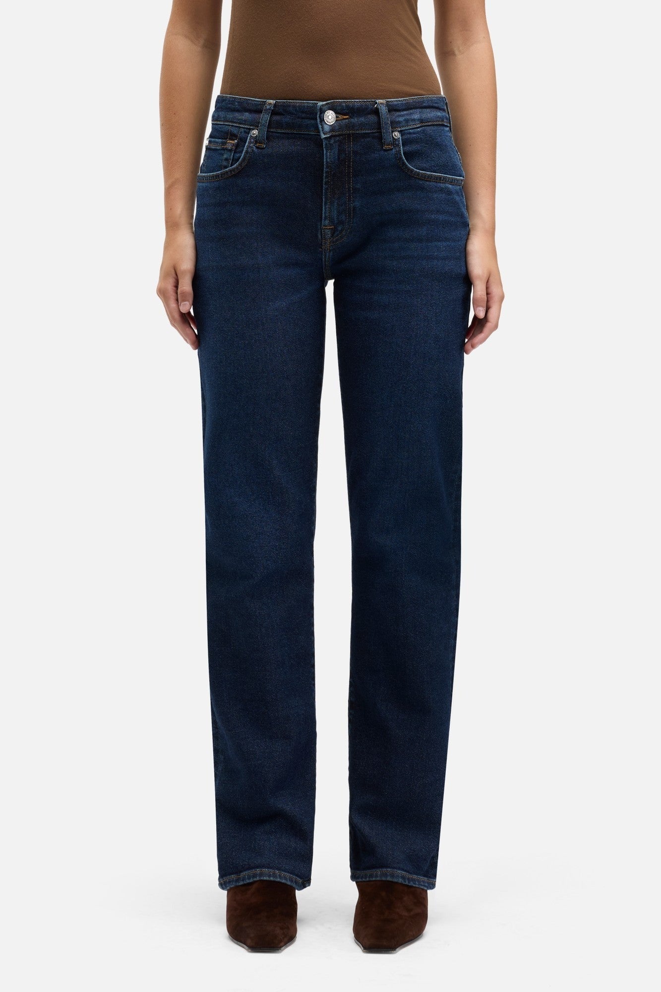 7 FOR ALL MANKIND WOMEN Calie Straight Jeans Bluecrest Dark Blue