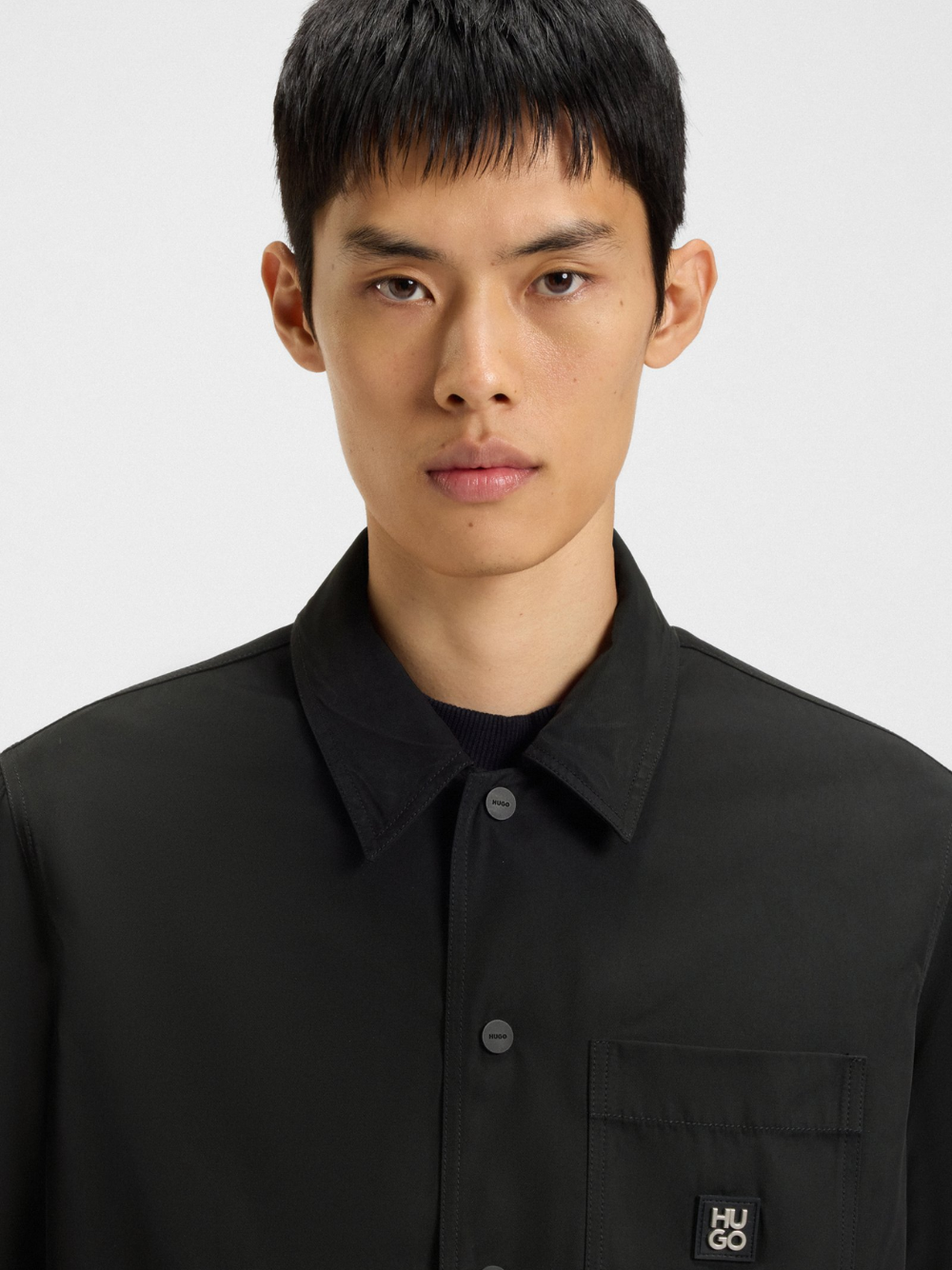 HUGO Enaso Oversized-Fit Shirt With Stacked-Logo Badge Black