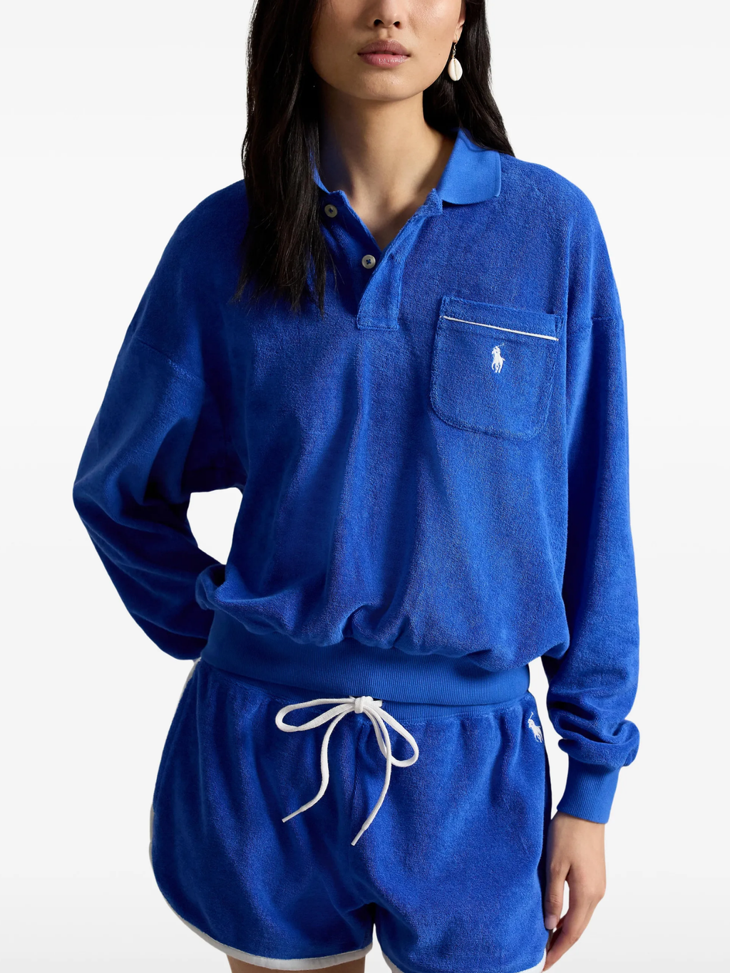 RALPH LAUREN WOMEN Terry Long-sleeve Polo Shirt Gala Blue