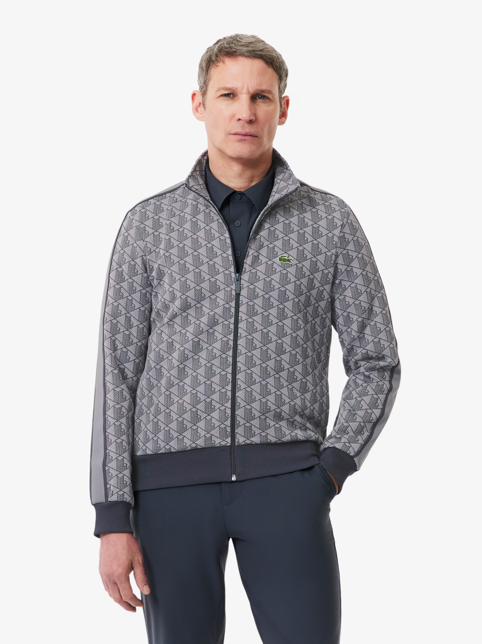 LACOSTE Paris Zip-Up Jacquard Track Jacket Grey