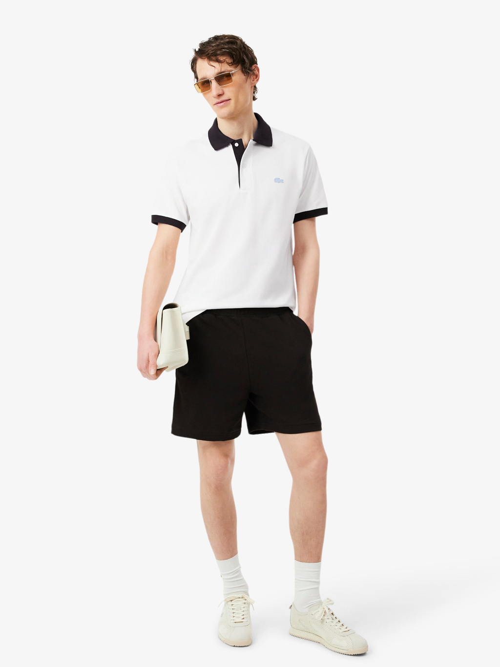 LACOSTE Classic Fit Contrast Rib Polo Shirt White
