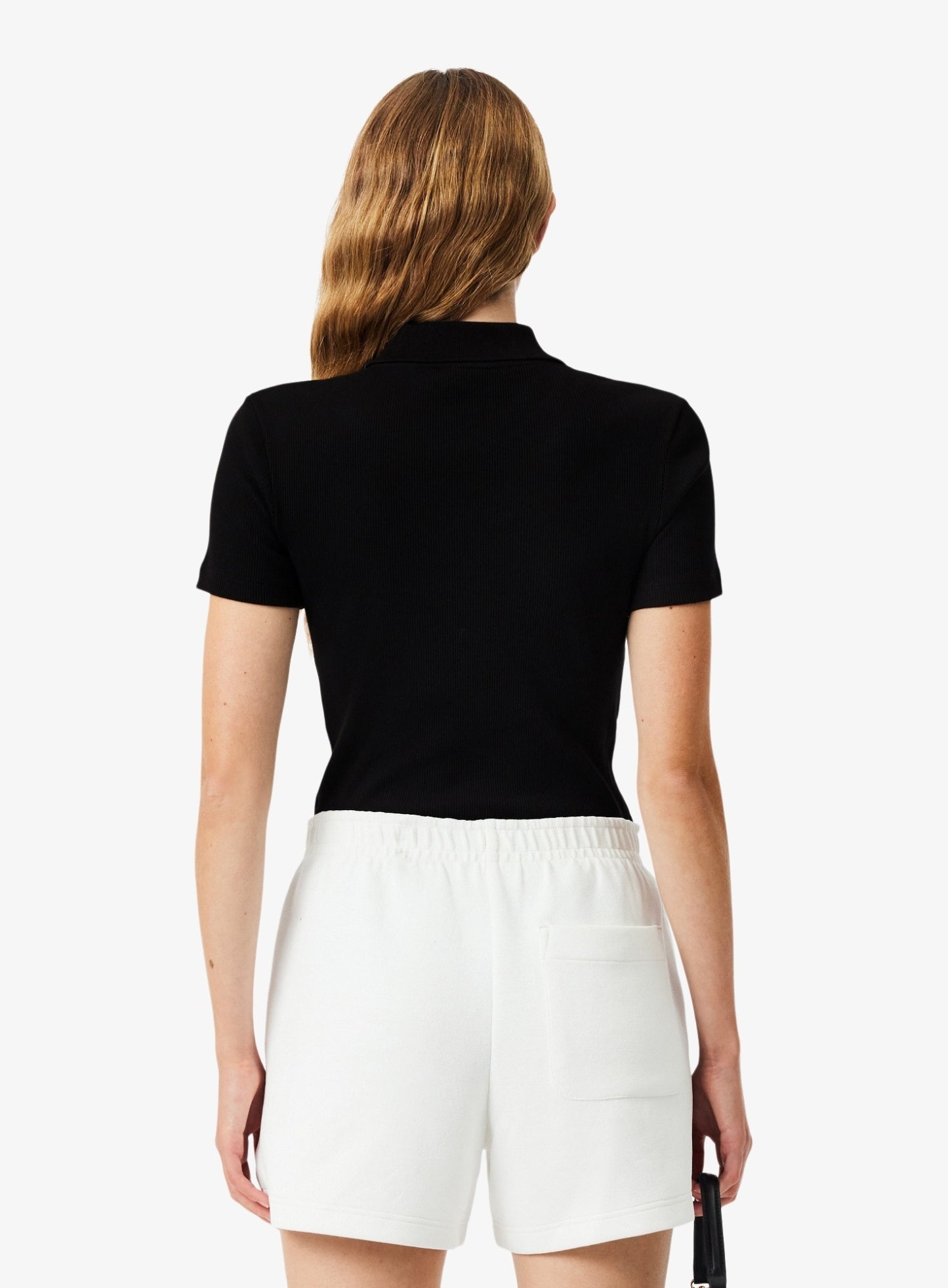LACOSTE WOMEN Slim Fit L.12.D Ribbed Cotton Polo Shirt Black