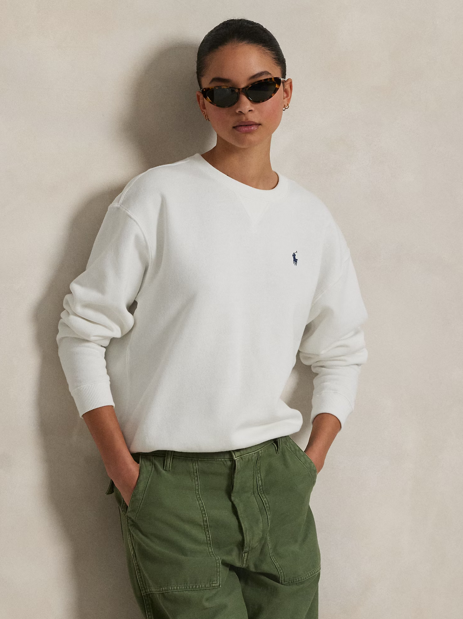RALPH LAUREN WOMEN Fleece Crewneck Sweatshirt White