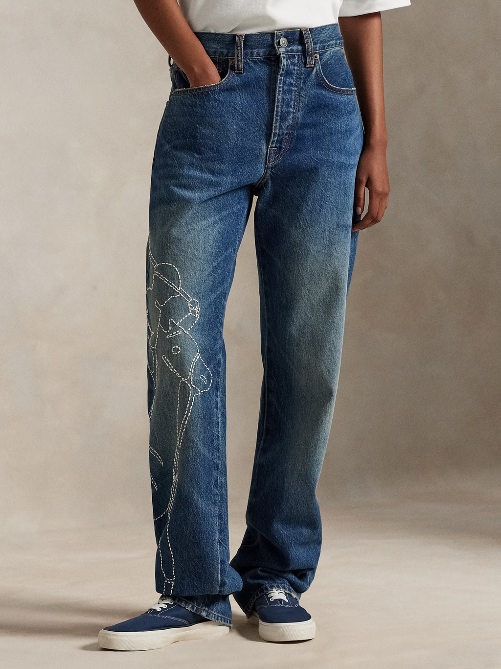 RALPH LAUREN WOMEN Embroidered Relaxed Straight Jeans Junesel Wash