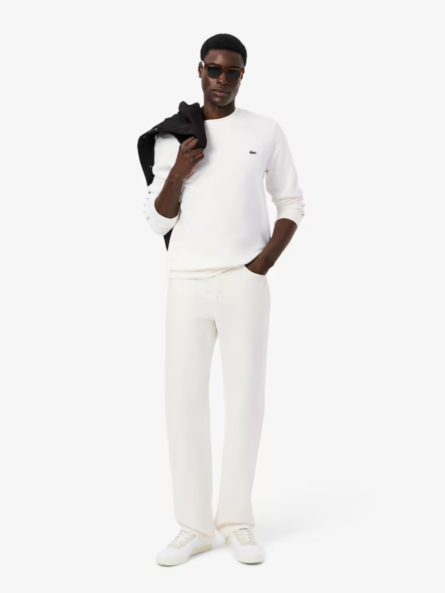 LACOSTE Stripe Band Fleece Sweatshirt White