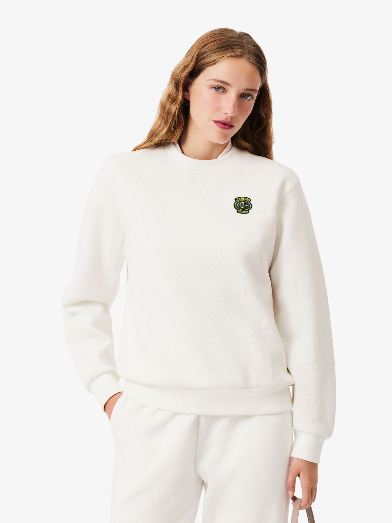 LACOSTE WOMEN Crew Neck Badge Sweatshirt White