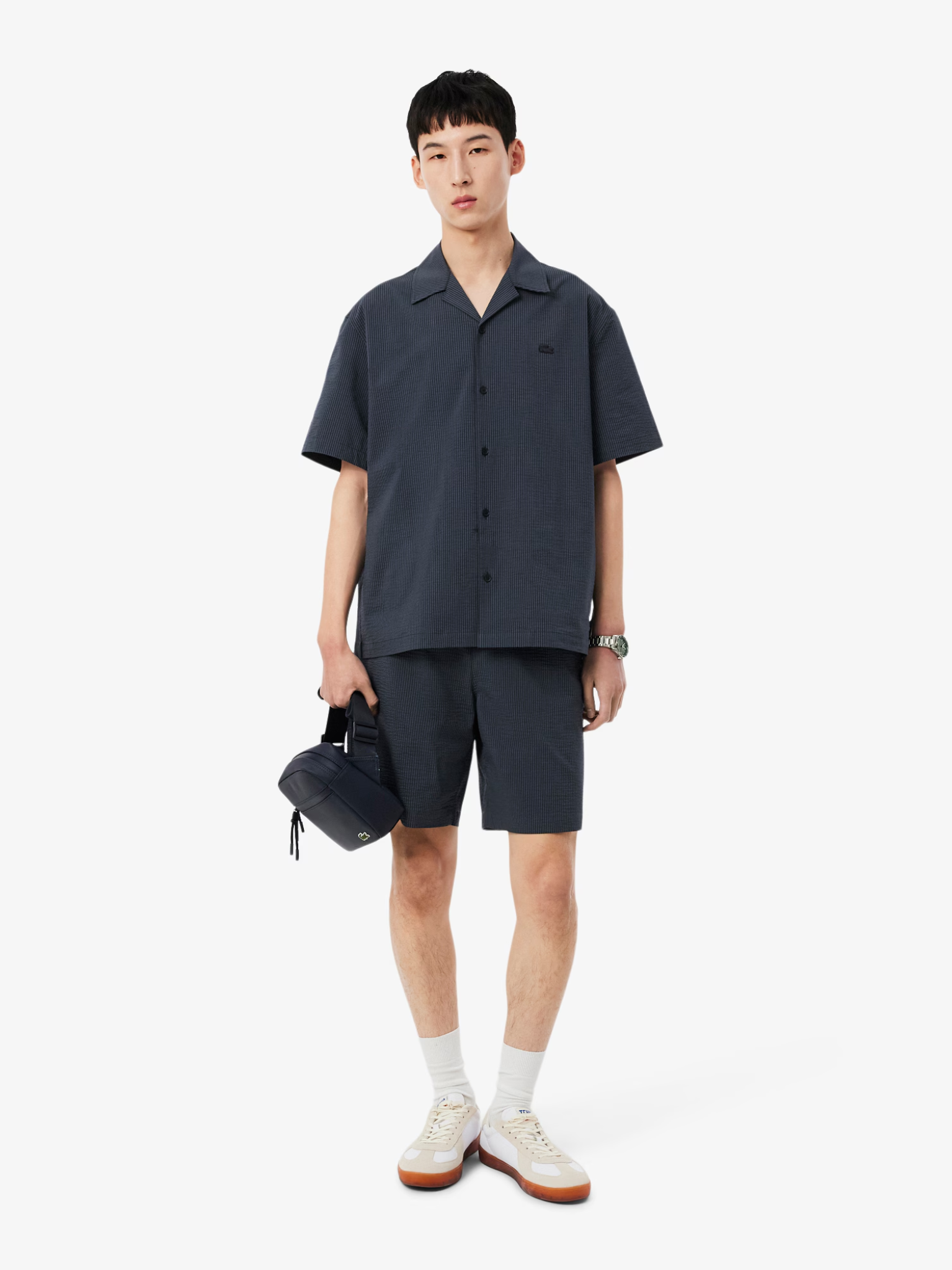 LACOSTE Relaxed Fit Seersucker Shirt Black
