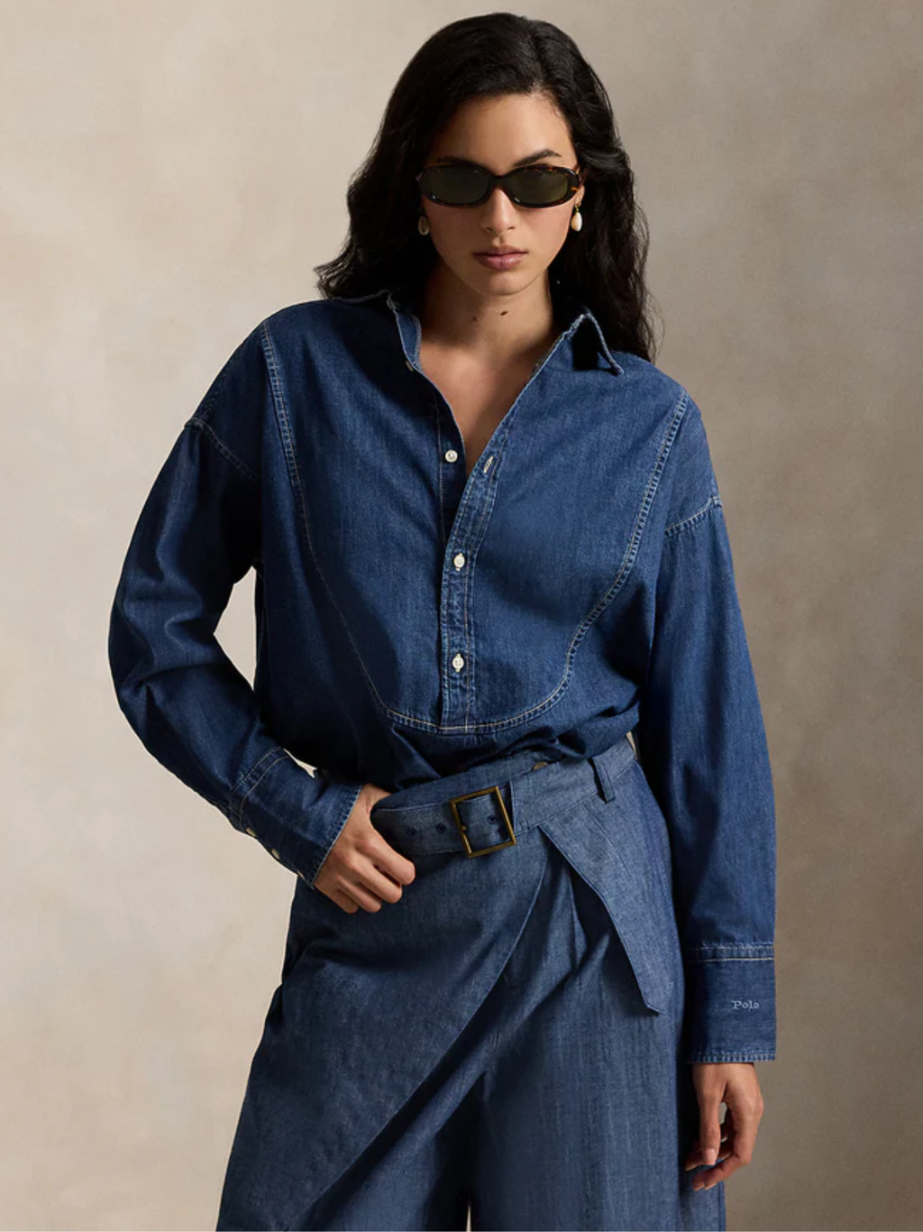 RALPH LAUREN WOMEN Denim Tuxedo Shirt Linden Wash