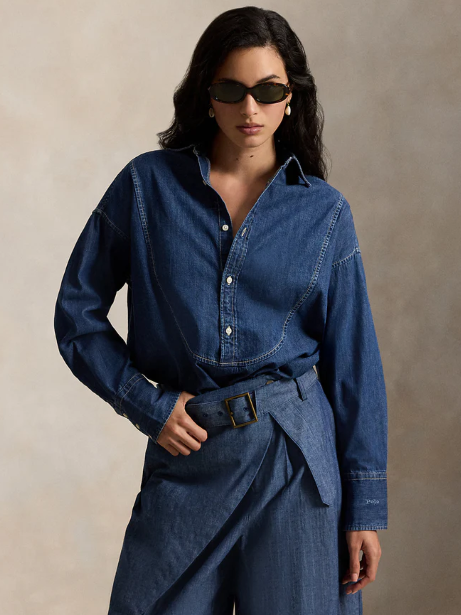 RALPH LAUREN WOMEN Denim Tuxedo Shirt Linden Wash
