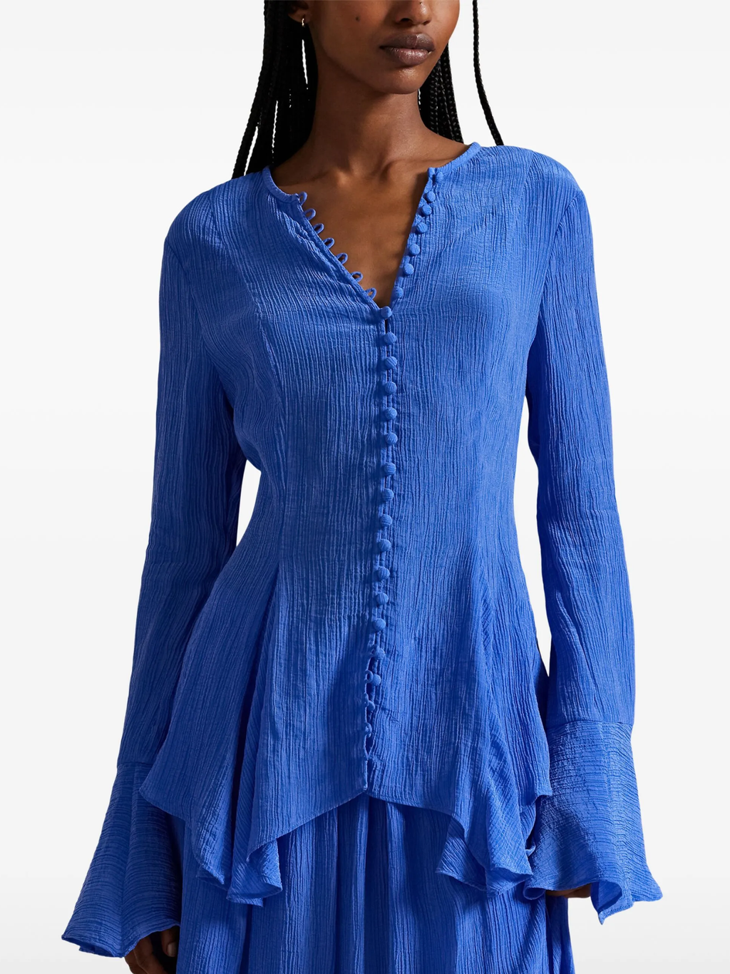 RALPH LAUREN WOMEN Crinkled Button-front Top Indigo Sky