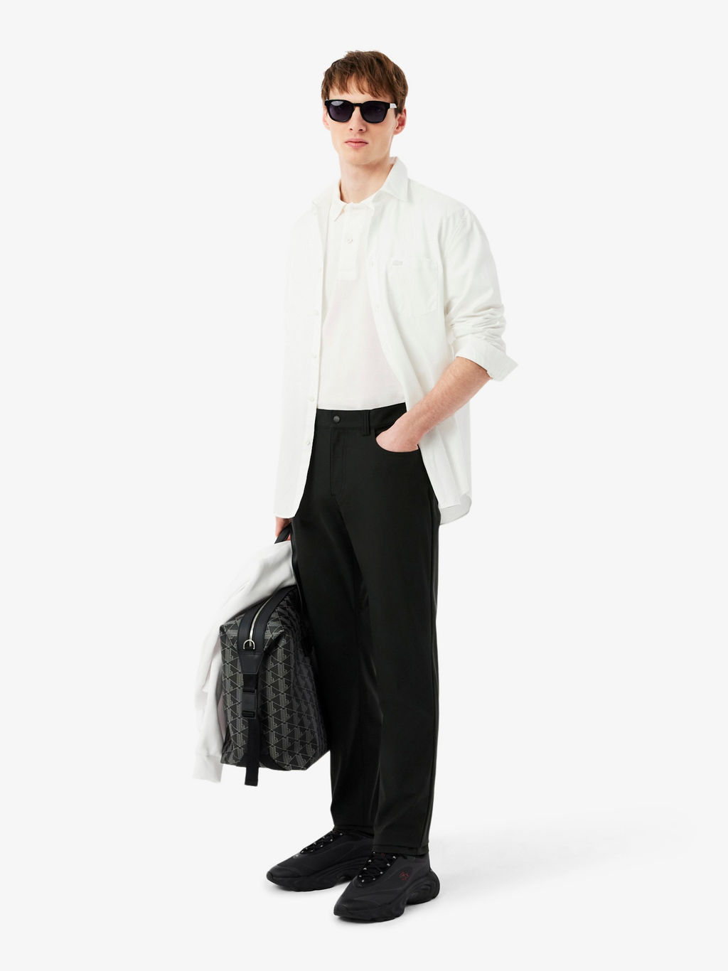 LACOSTE Regular Fit Logo Stripe Polo Shirt White