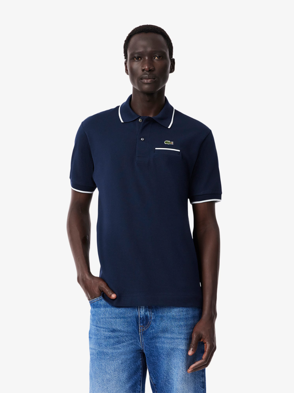 LACOSTE Classic Fit Pocket Accent L.12.12 Polo Shirt Navy/White