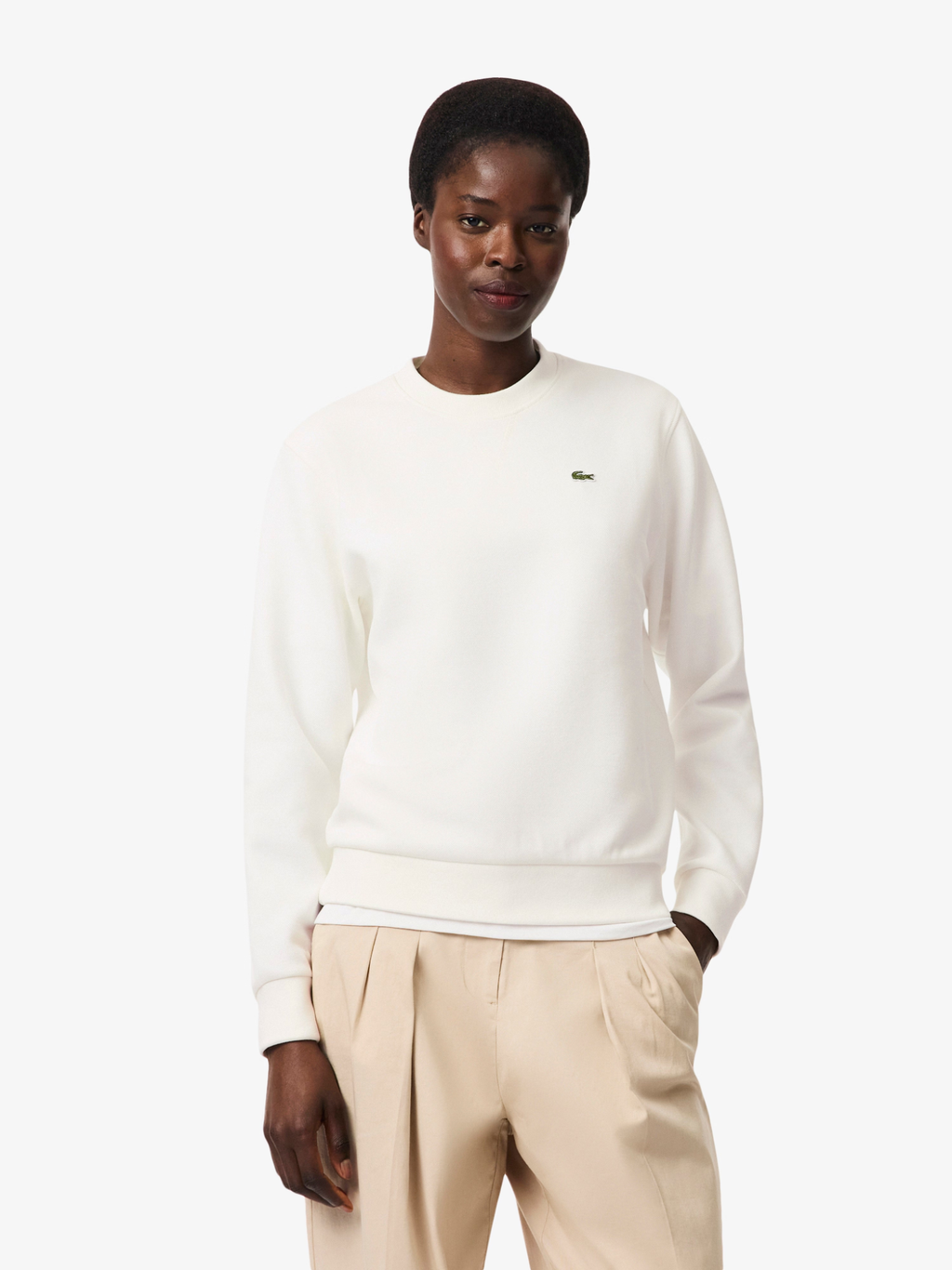 LACOSTE WOMEN Relaxed Fit Piqué Crew Neck Sweatshirt White