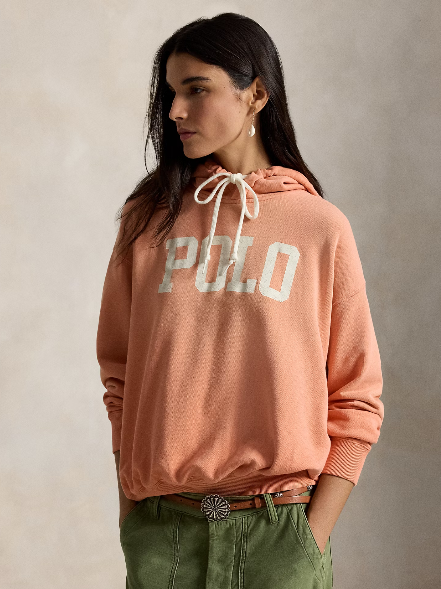 RALPH LAUREN WOMEN Logo Lightweight Fleece Hoodie Pastel Coral