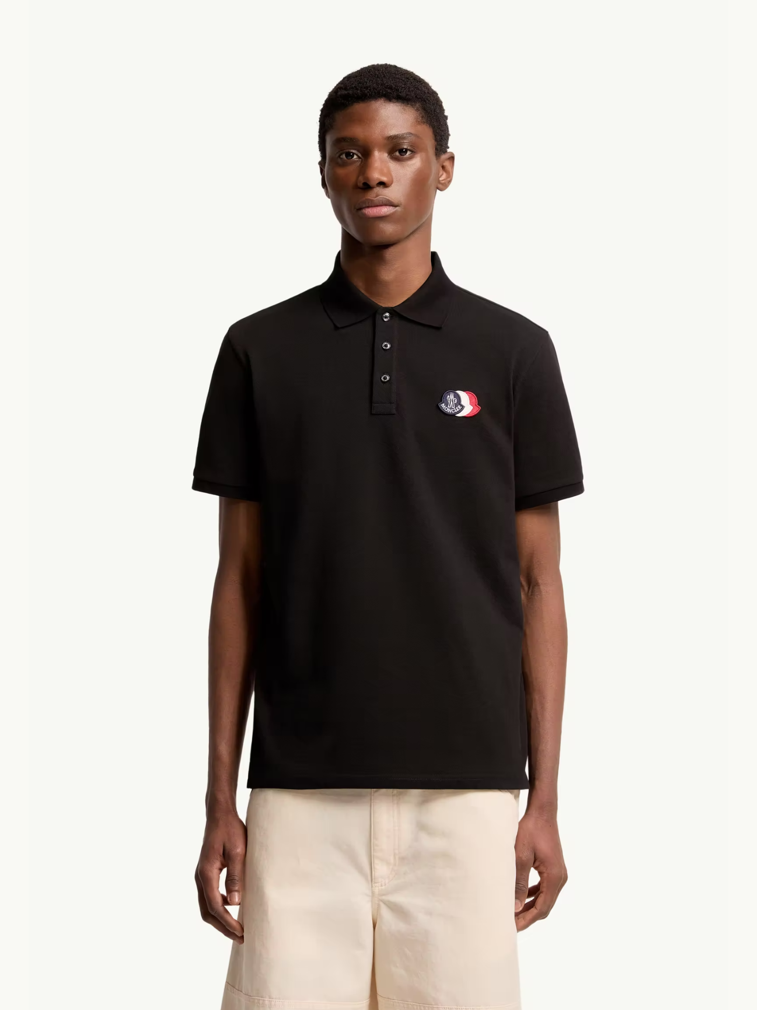 MONCLER Logo Patch Cotton Piquet Polo Shirt Black