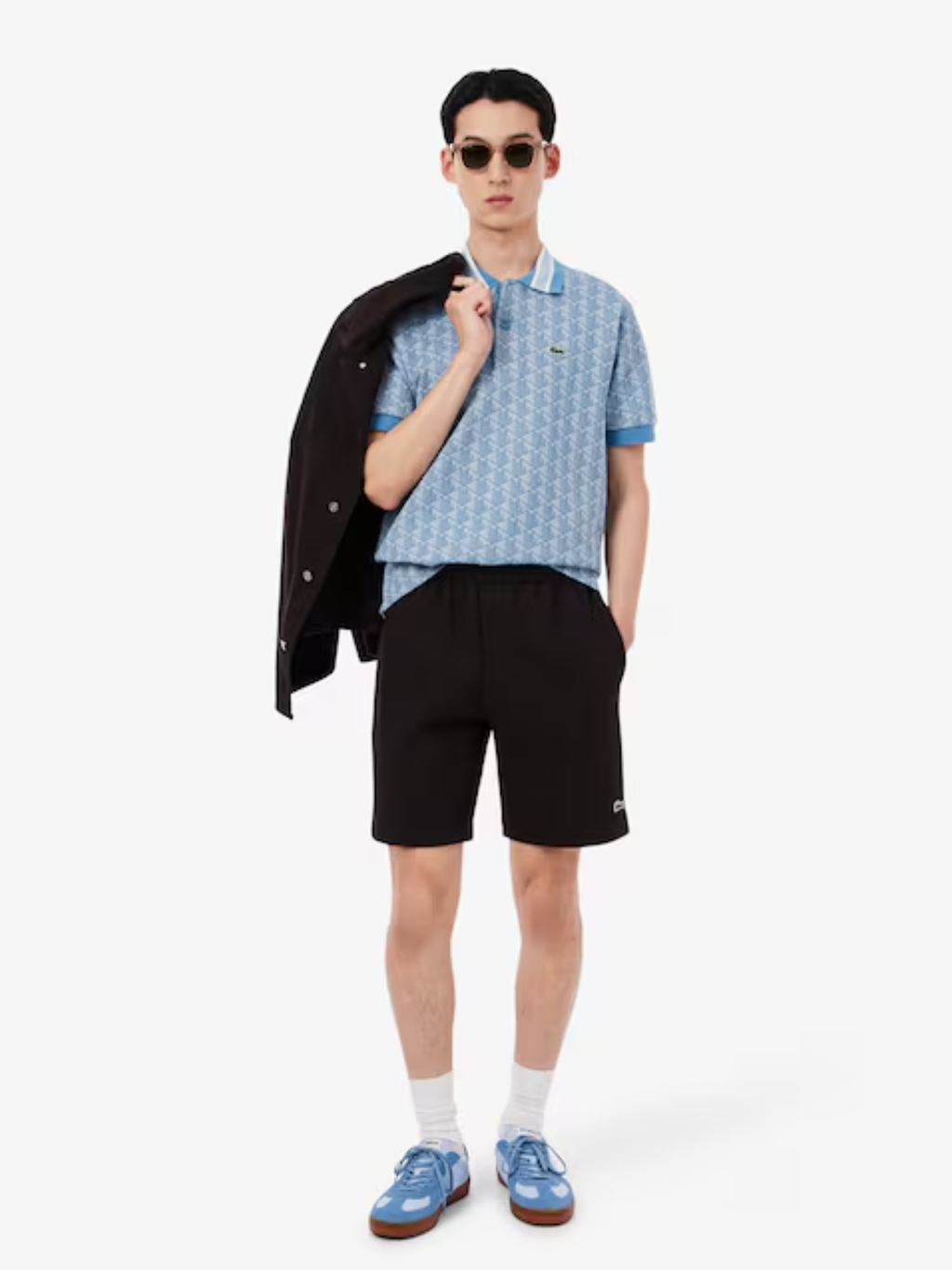 LACOSTE Classic Fit Monogram Jacquard Polo Shirt Blue