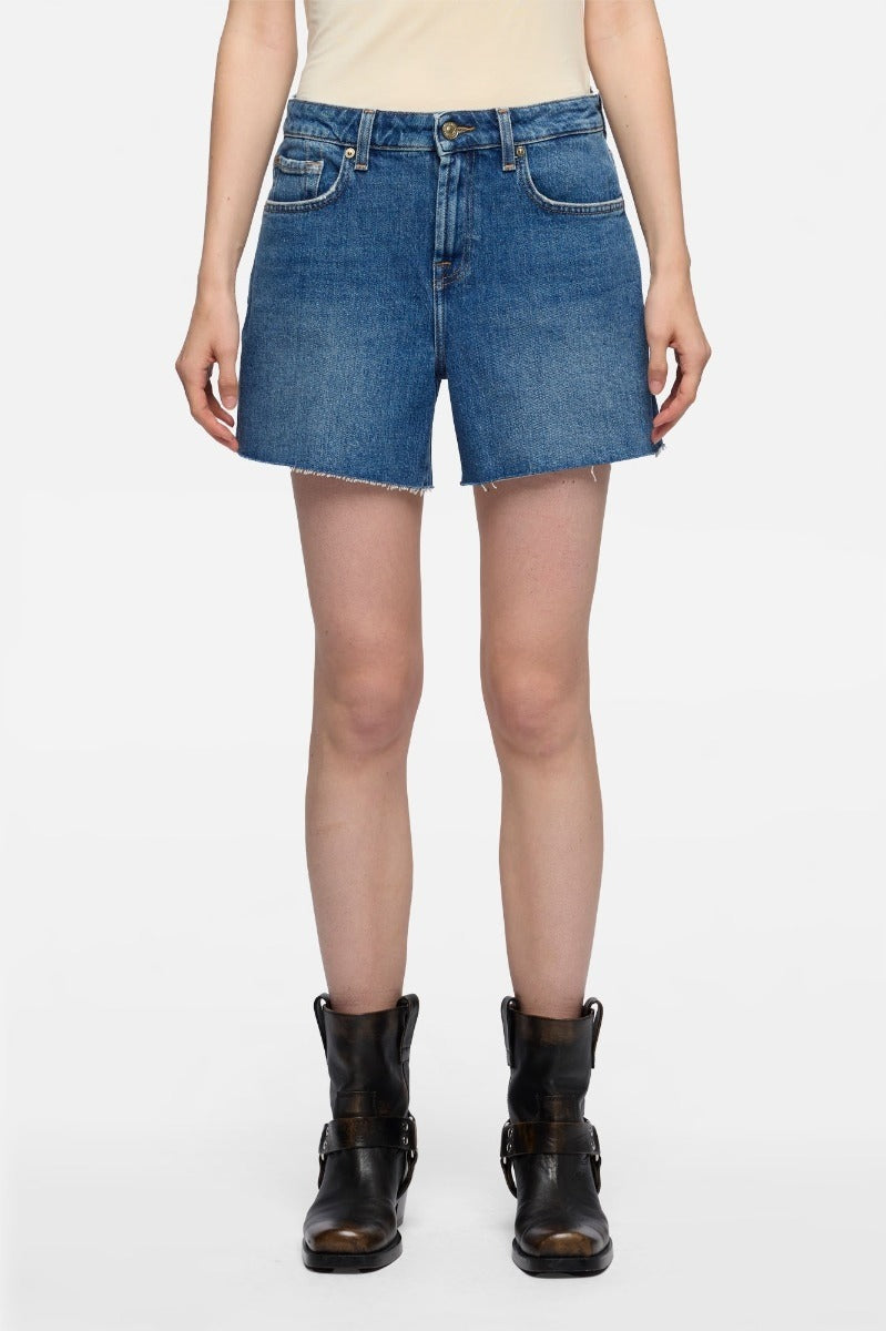 7 FOR ALL MANKIND WOMEN Monroe High Waist Shorts Mid Blue