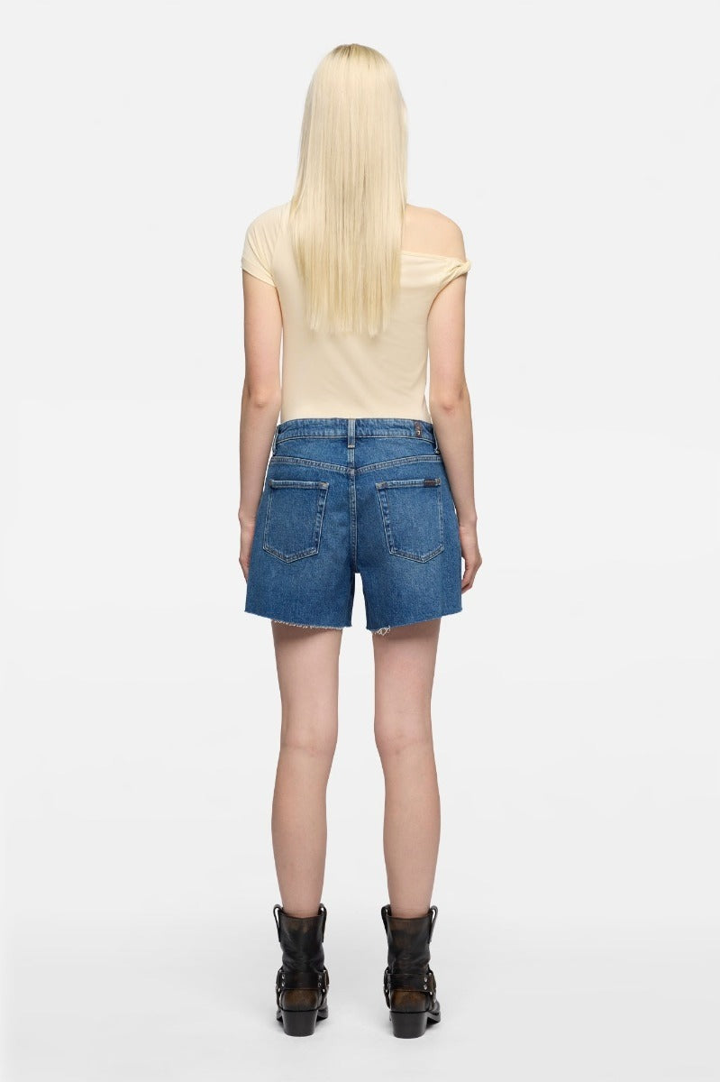 7 FOR ALL MANKIND WOMEN Monroe High Waist Shorts Mid Blue