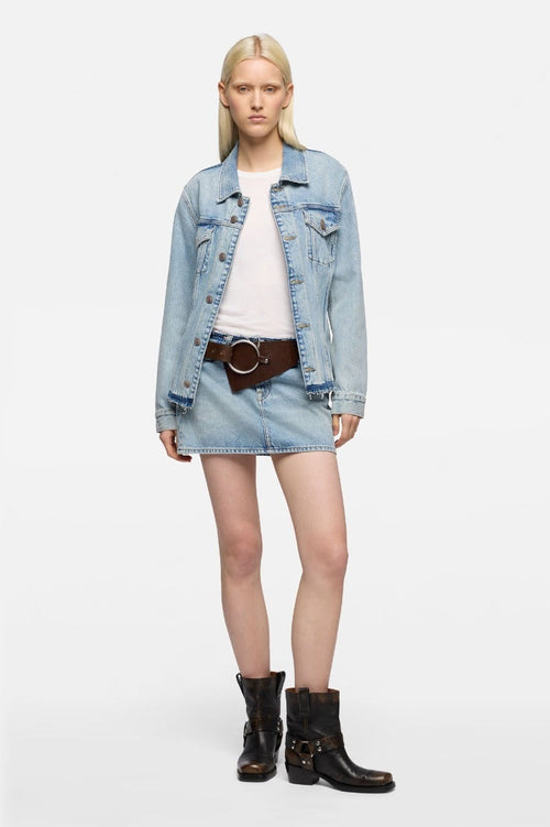 7 FOR ALL MANKIND WOMEN Cherry Mini Denim Skirt Light Wash Blue