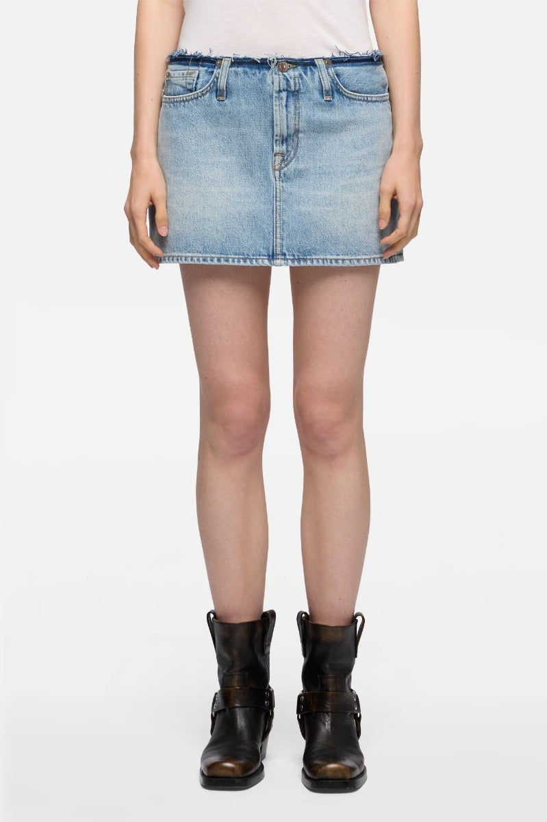 7 FOR ALL MANKIND WOMEN Cherry Mini Denim Skirt Light Wash Blue