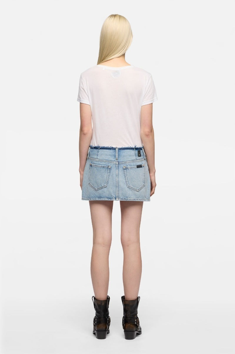 7 FOR ALL MANKIND WOMEN Cherry Mini Denim Skirt Light Wash Blue