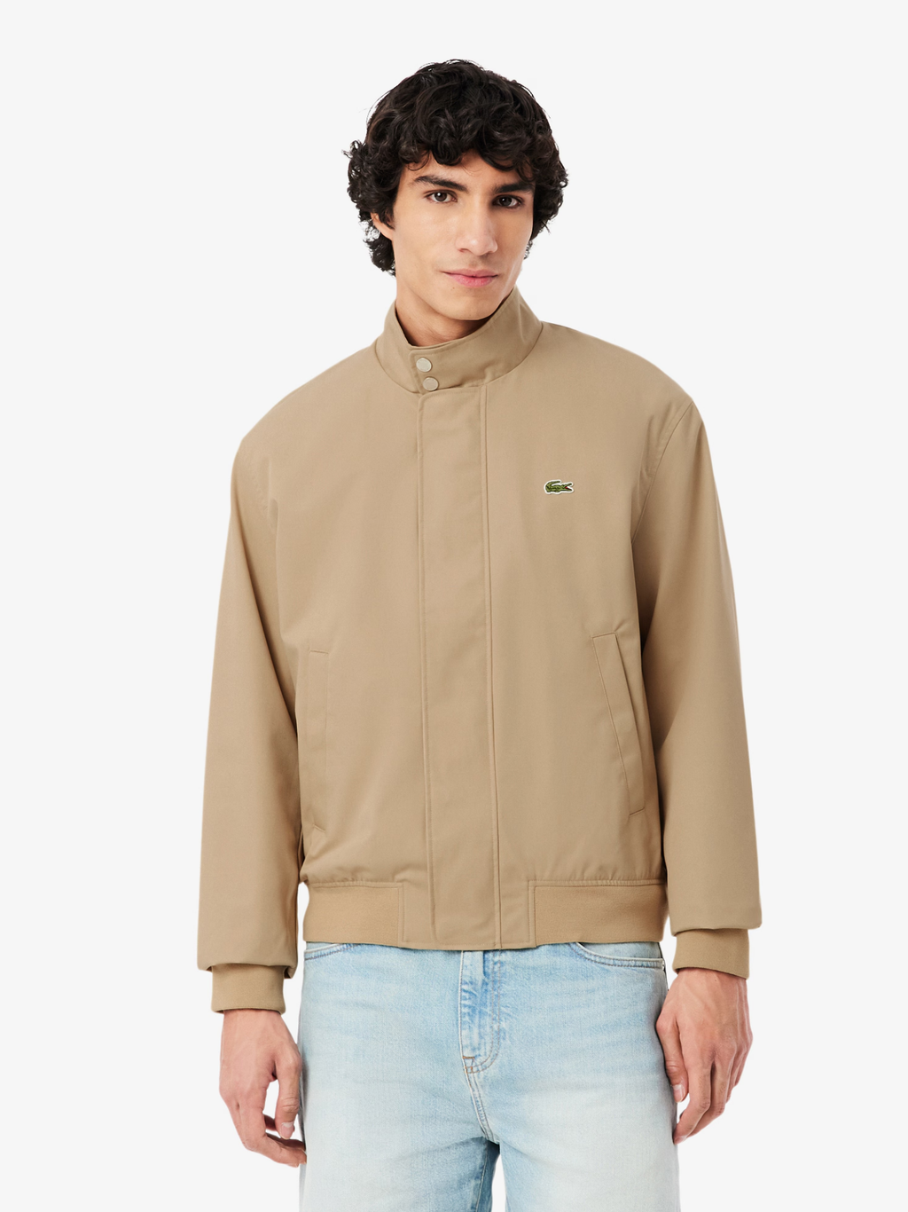 LACOSTE Water-Repellent Twill Harrington Jacket Beige