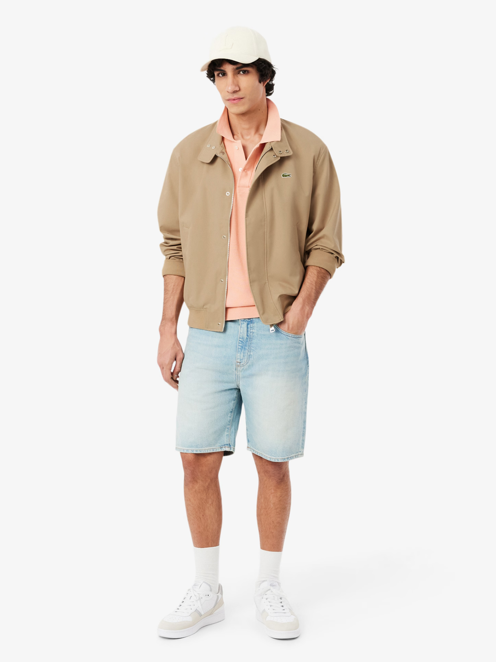 LACOSTE Water-Repellent Twill Harrington Jacket Beige