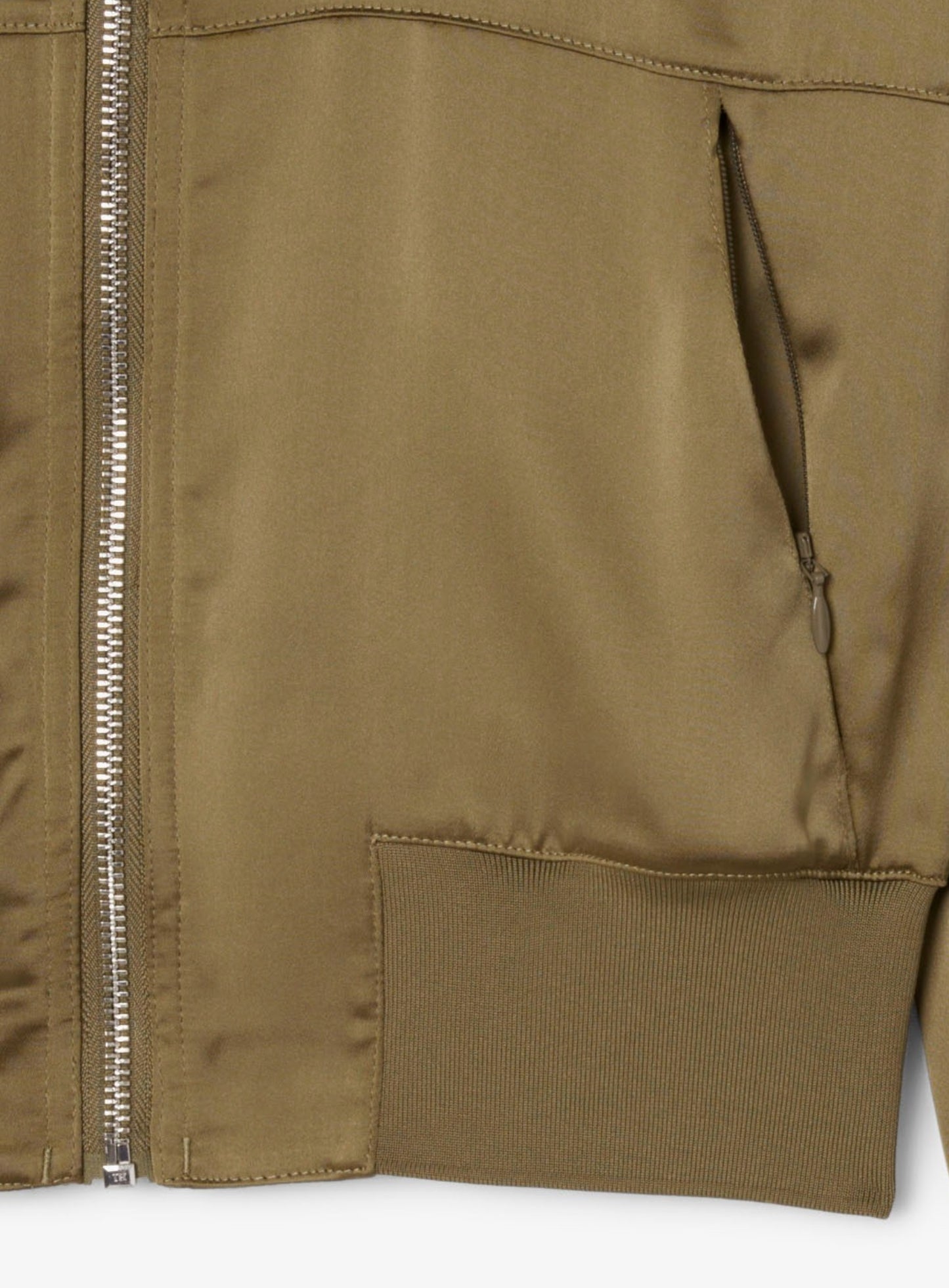 LACOSTE WOMEN Oversized Embroidered Signature Satin Bomber Jacket Khaki Green