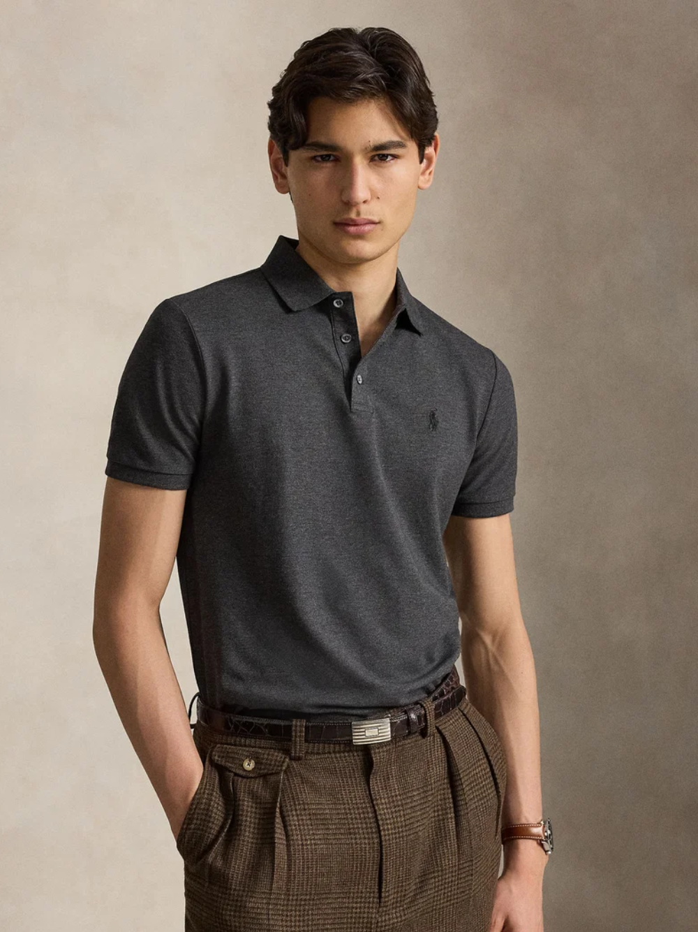 RALPH LAUREN The Iconic Custom Slim Fit Mesh Polo Windsor Heather
