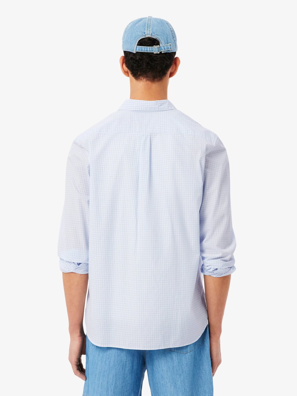 LACOSTE Regular Fit Lightweight Poplin Plaid Shirt White/Light Blue