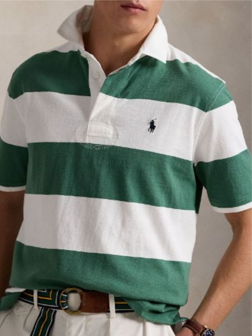 RALPH LAUREN Classic Fit Short-Sleeve Rugby Shirt Antique Green/White