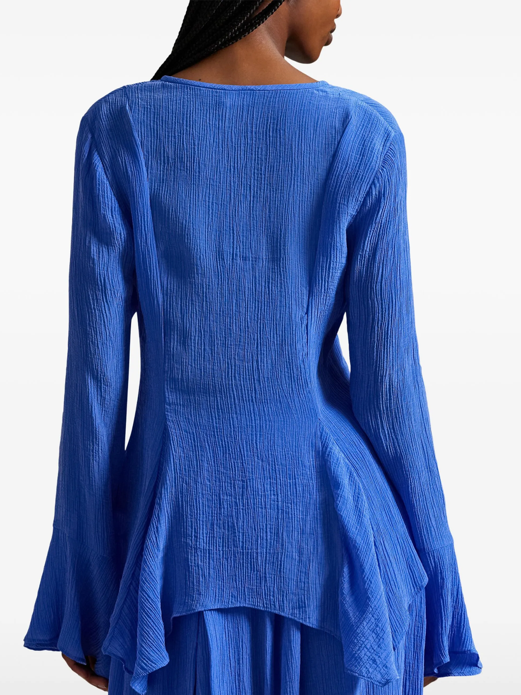 RALPH LAUREN WOMEN Crinkled Button-front Top Indigo Sky