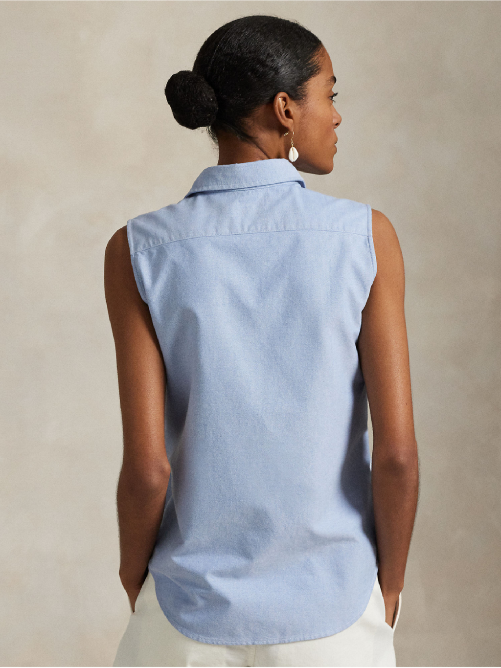 RALPH LAUREN WOMEN Cotton Oxford Sleeveless Shirt Blue