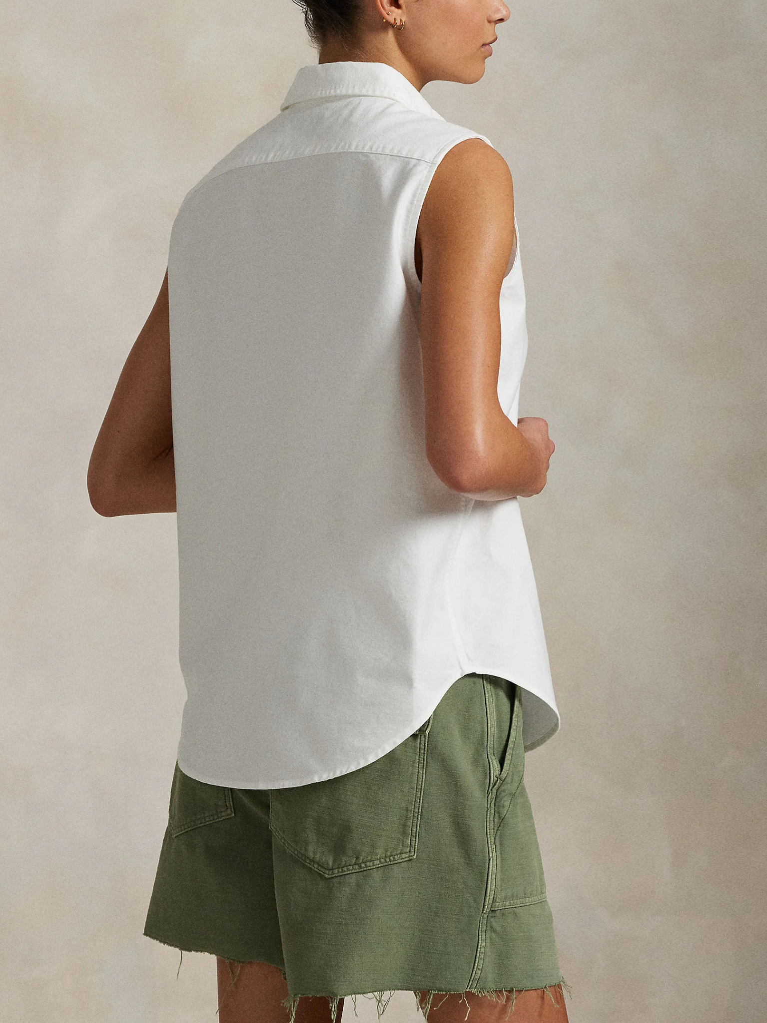 RALPH LAUREN WOMEN Cotton Oxford Sleeveless Shirt White