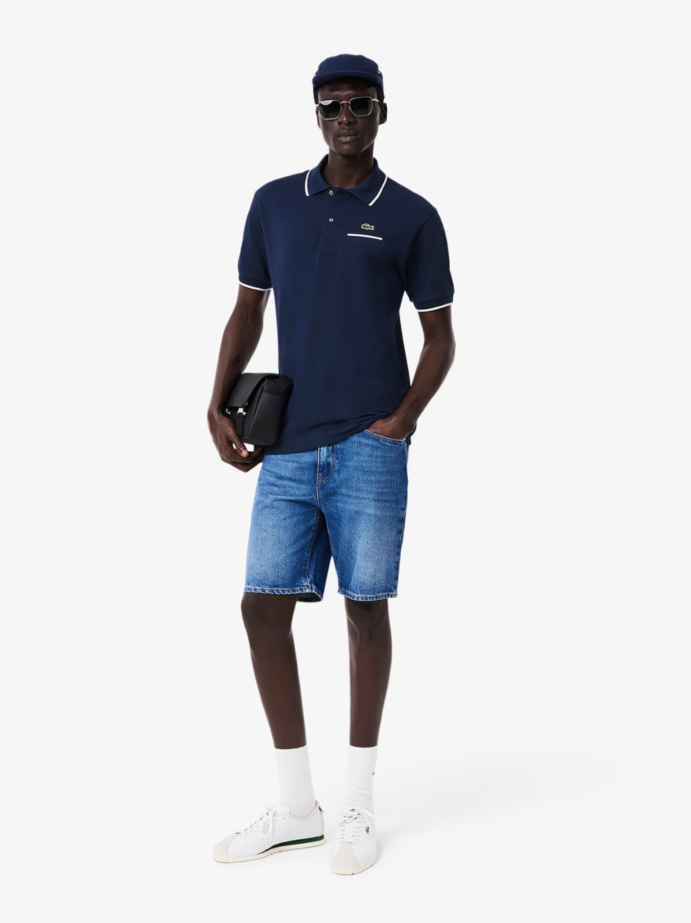 LACOSTE Classic Fit Pocket Accent L.12.12 Polo Shirt Navy/White