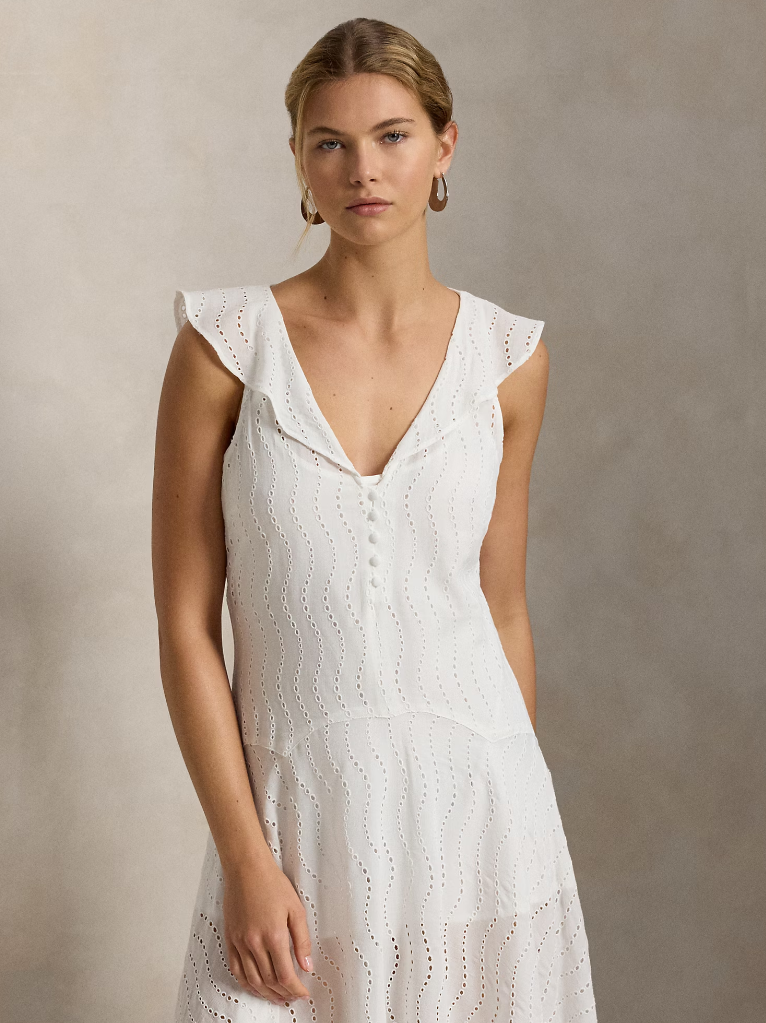 RALPH LAUREN WOMEN Eyelet Gauze Dress White