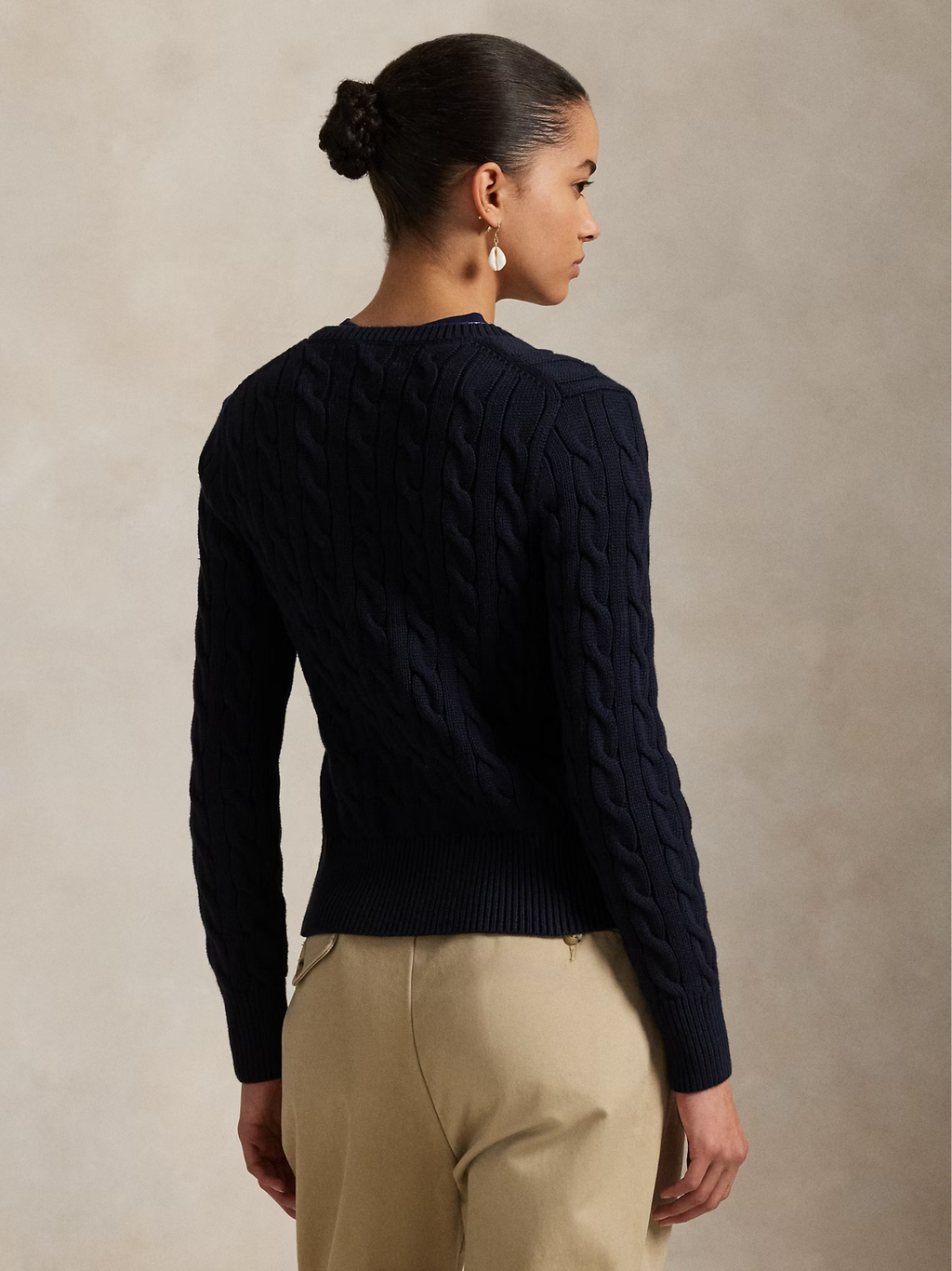 RALPH LAUREN WOMEN Cable-Knit Cotton Crewneck Cardigan Hunter Navy