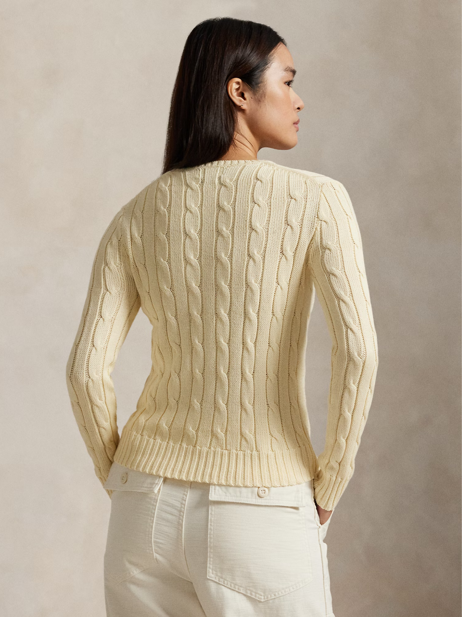 RALPH LAUREN WOMEN Cable-Knit Cotton Crewneck Jumper Cream