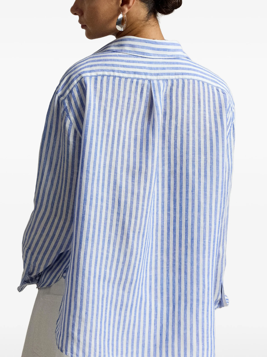RALPH LAUREN WOMEN Wide Cropped Gingham Linen Shirt Blue/White