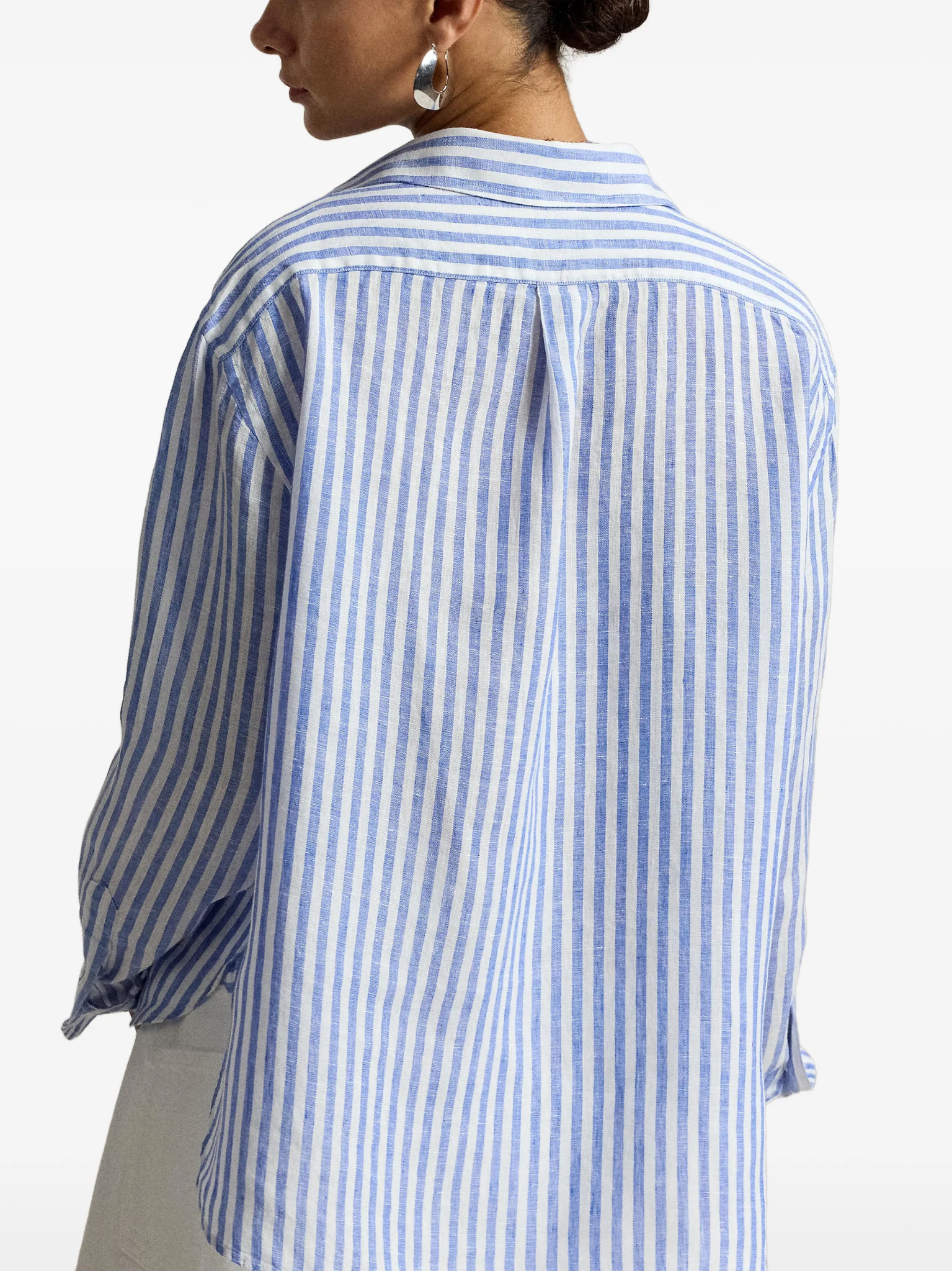 RALPH LAUREN WOMEN Wide Cropped Gingham Linen Shirt Blue/White