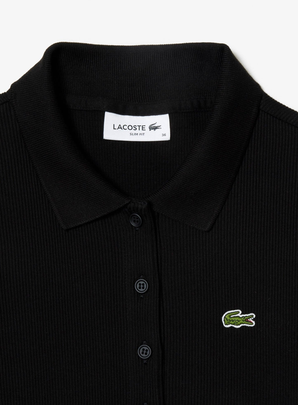 LACOSTE WOMEN Slim Fit L.12.D Ribbed Cotton Polo Shirt Black